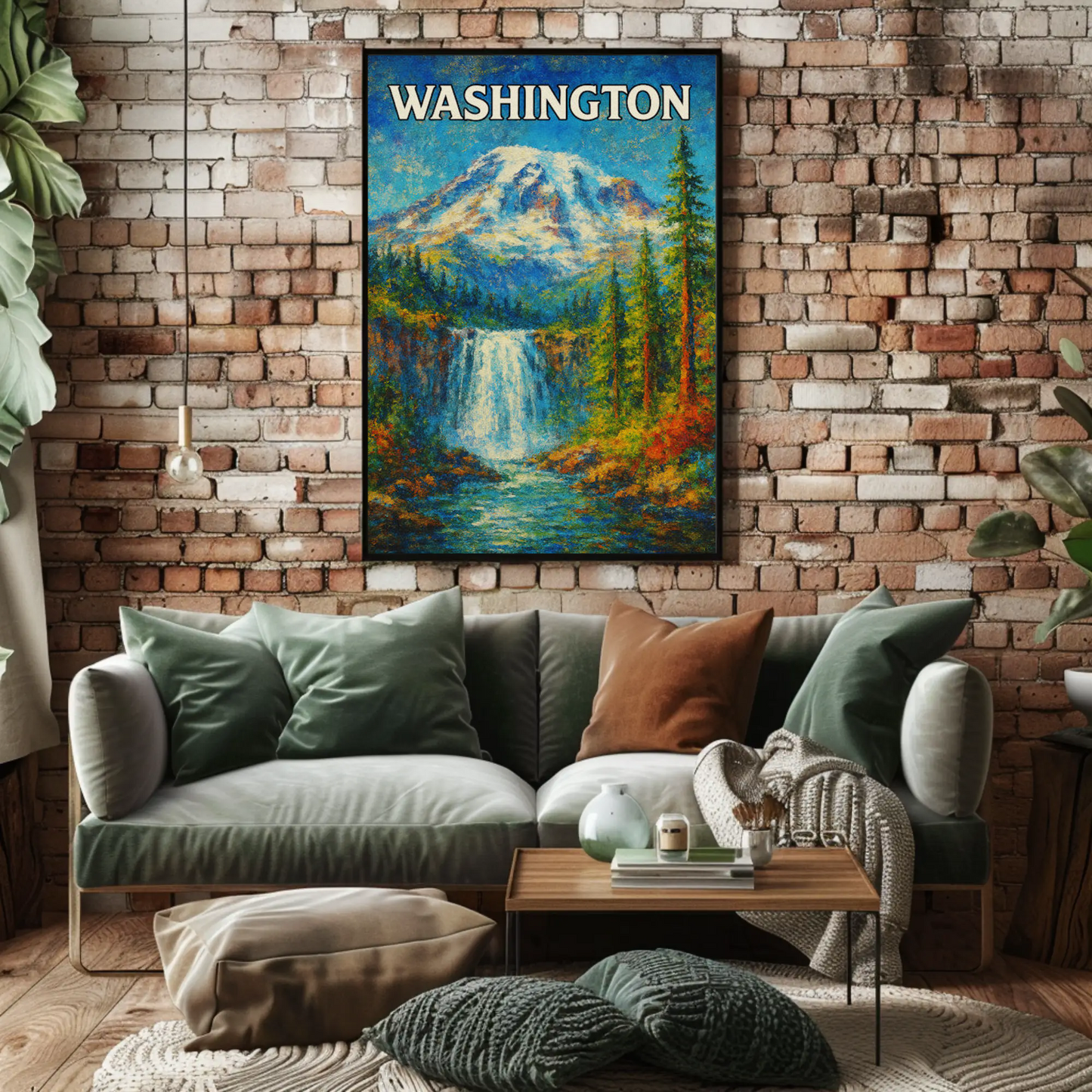 Washington Evergreen State Seattle Mount Rainier Travel Poster