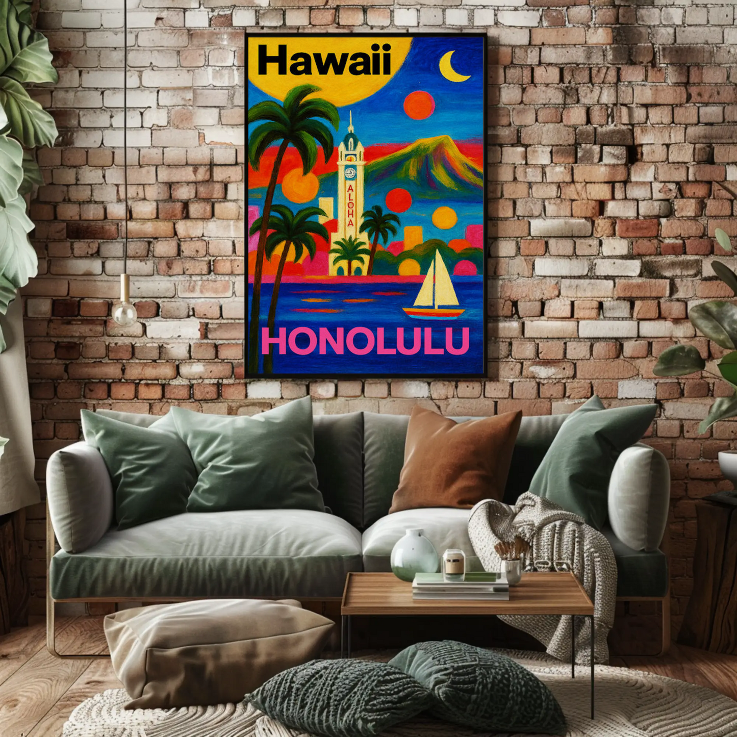 Honolulu Hawaii Tower View With Sunset Colors Travel Poster