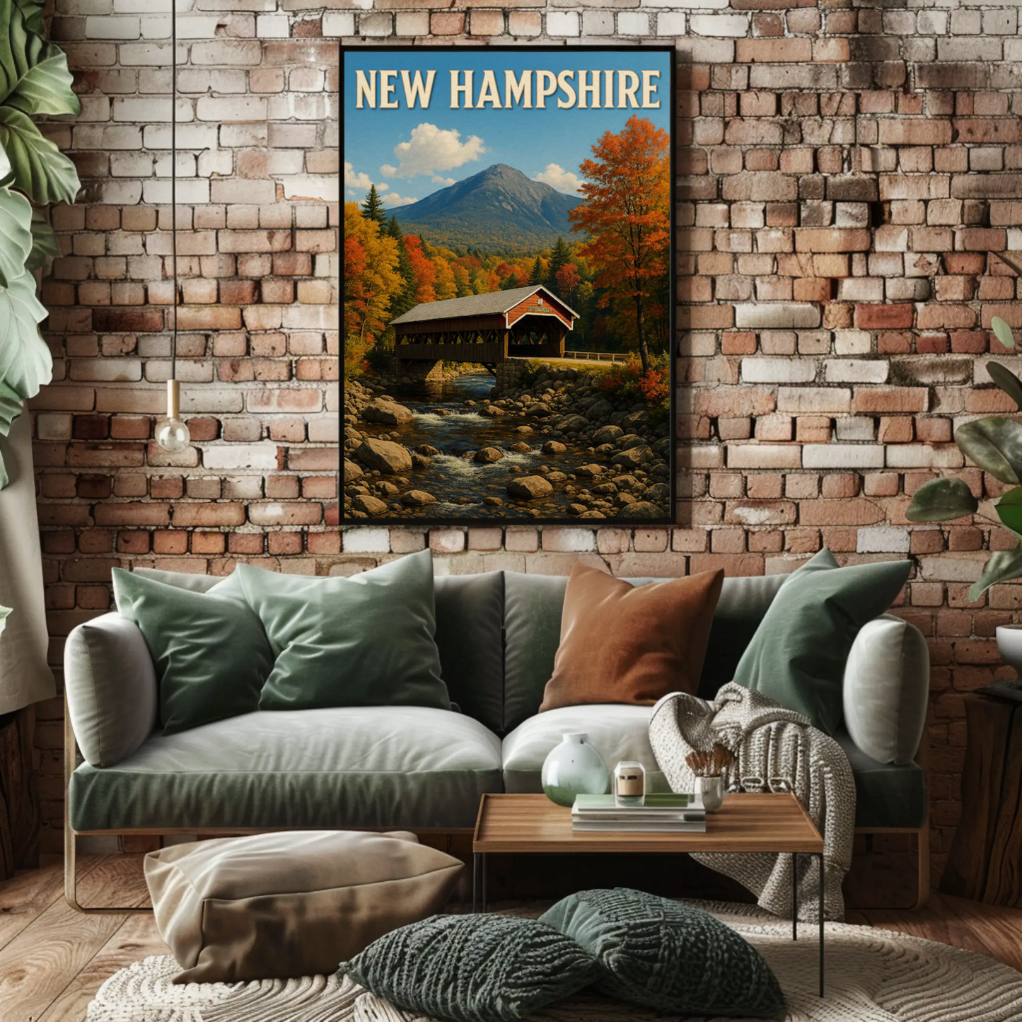 New Hampshire Covered Bridge Autumn Foliage Scenic Travel Poster Travel Poster