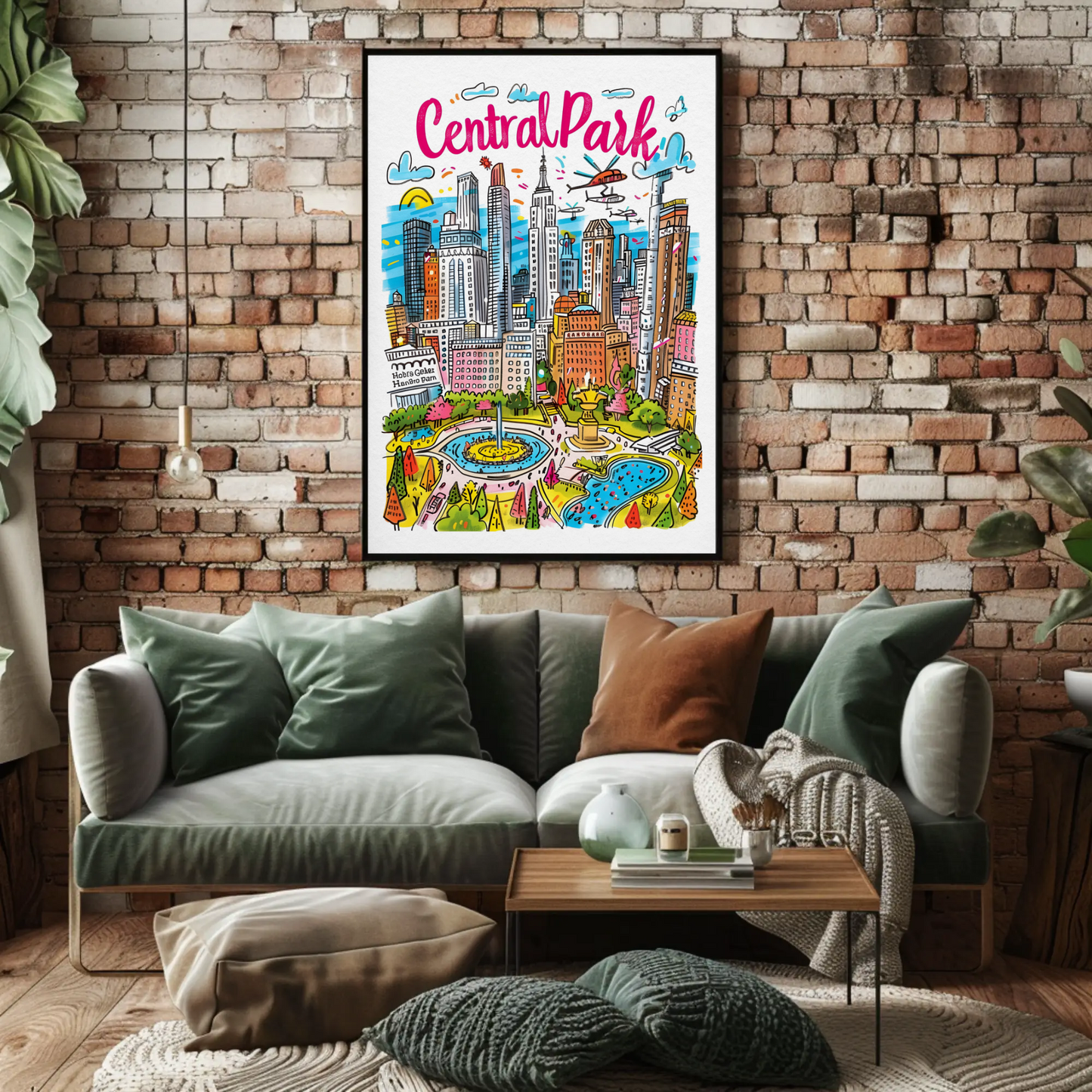 Central Park New York Cityscape Colorful Skyline Travel Poster