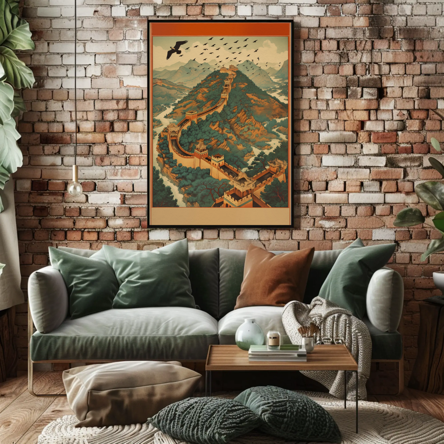 Great Wall Soaring Eagle Over Mountains Travel Poster