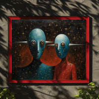 Alien Figures in Cosmic Setting Futuristic Sci-Fi Poster