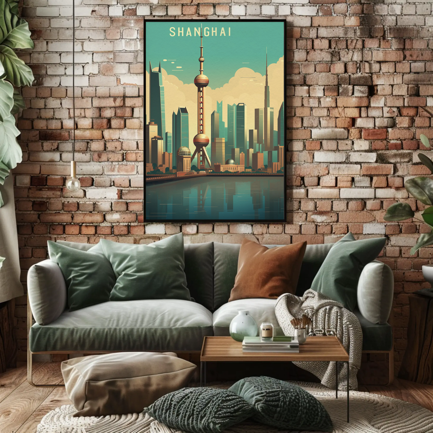 Shanghai China Futuristic Skyline Reflection Travel Poster