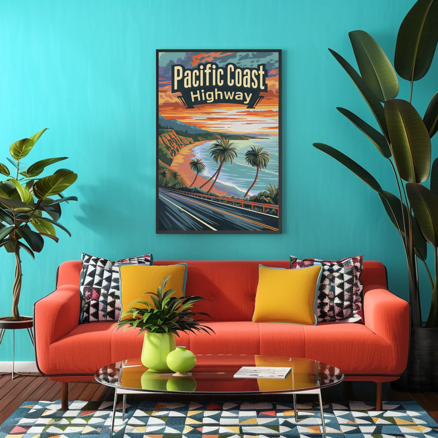 Pacific Coast Highway Vintage Poster - Beach Cliffs