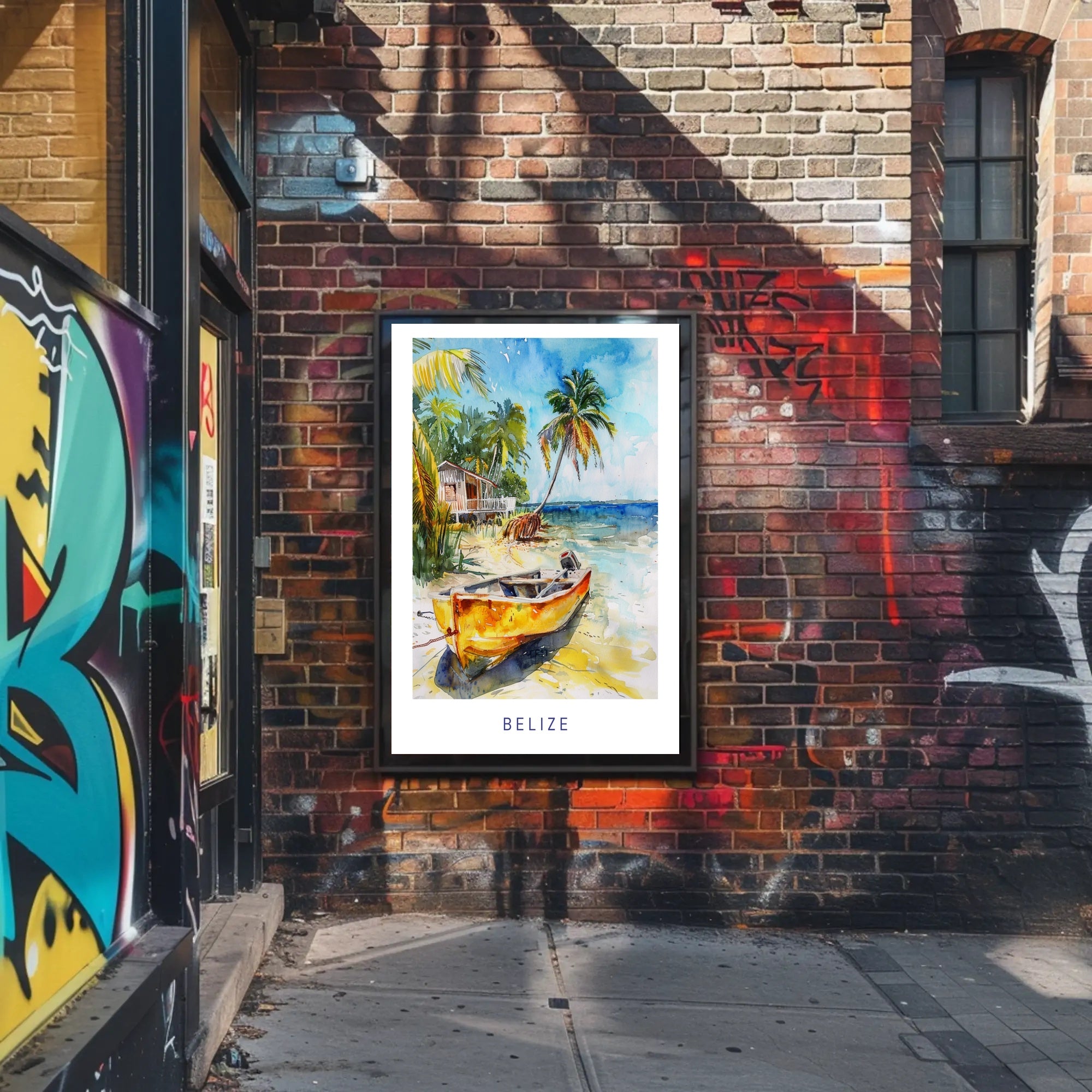 Serene Belize Beach Scene Watercolor Travel Poster PosterGoat