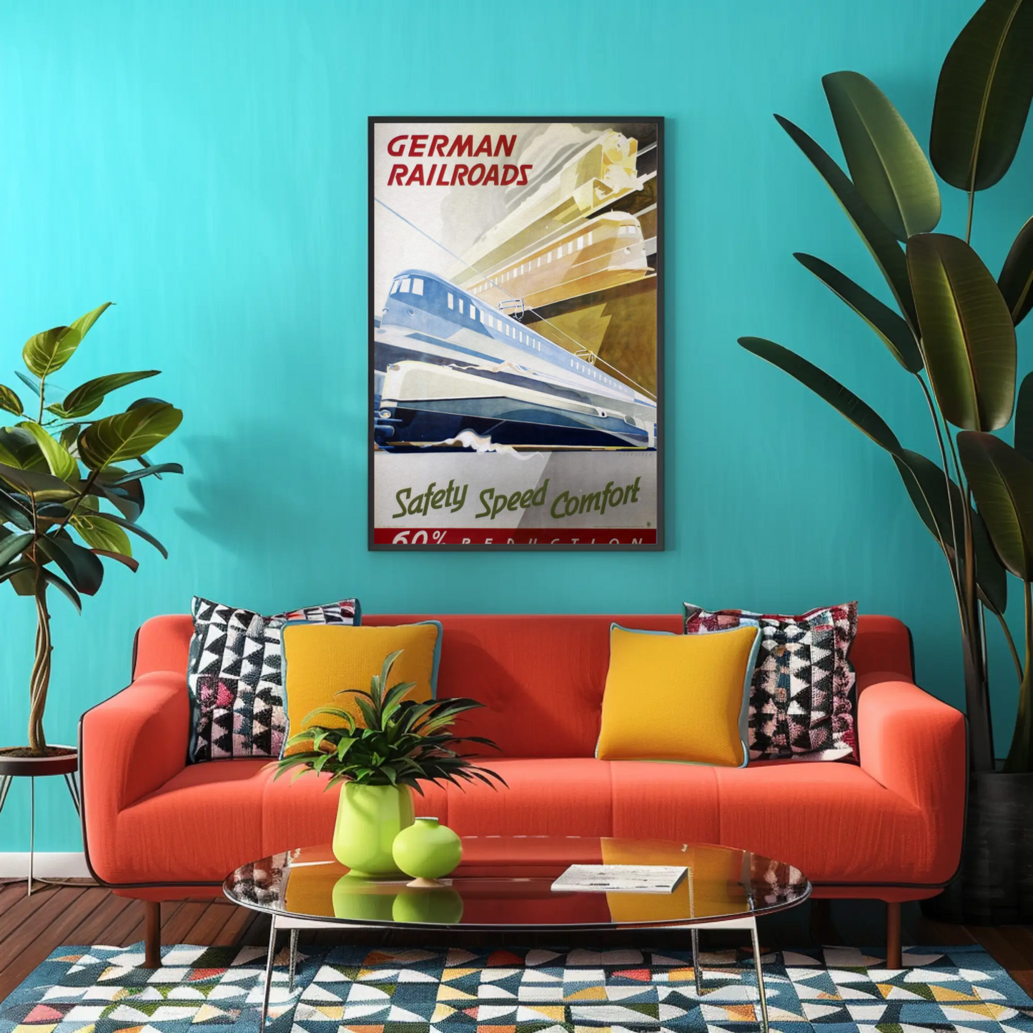 German Railroads Vintage Poster Speed Comfort