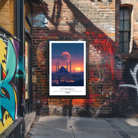 Istanbul's Romantic Sunset Skyline Travel Poster