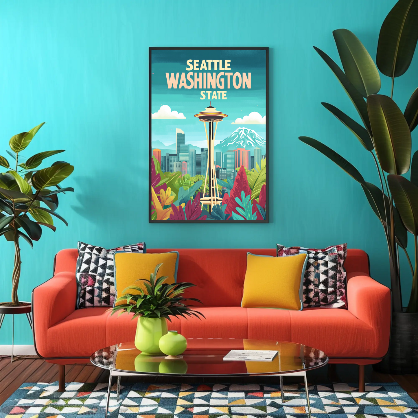 Seattle Washington State Vintage Style Poster