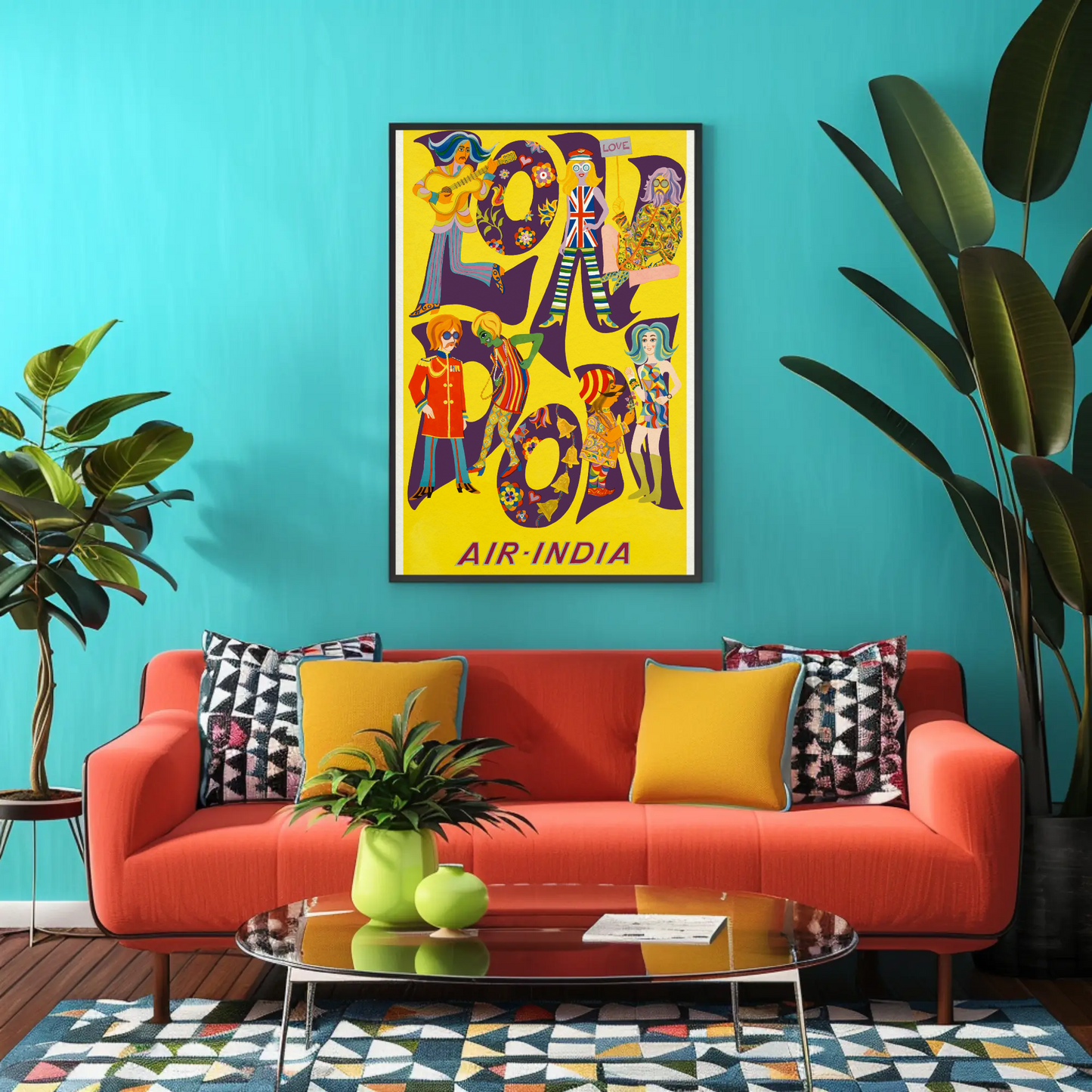 Air India London Groovy Mod Sixties Style Vintage Travel Poster