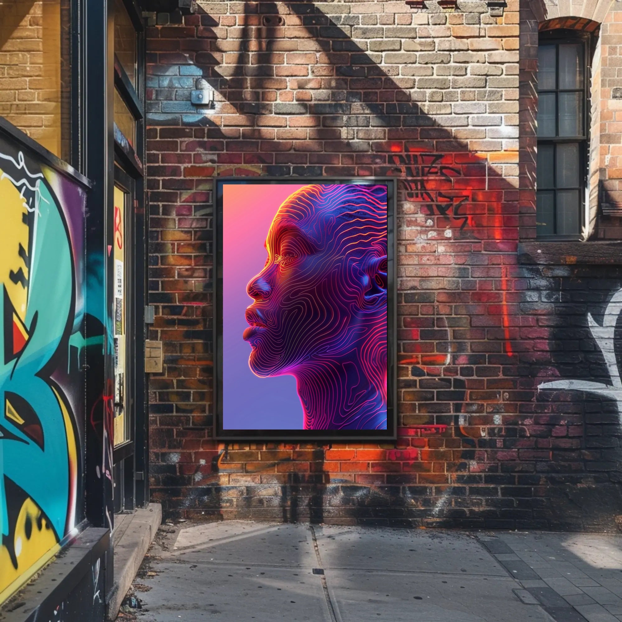 Futuristic Neon Human Profile Abstract or Artistic Poster PosterGoat
