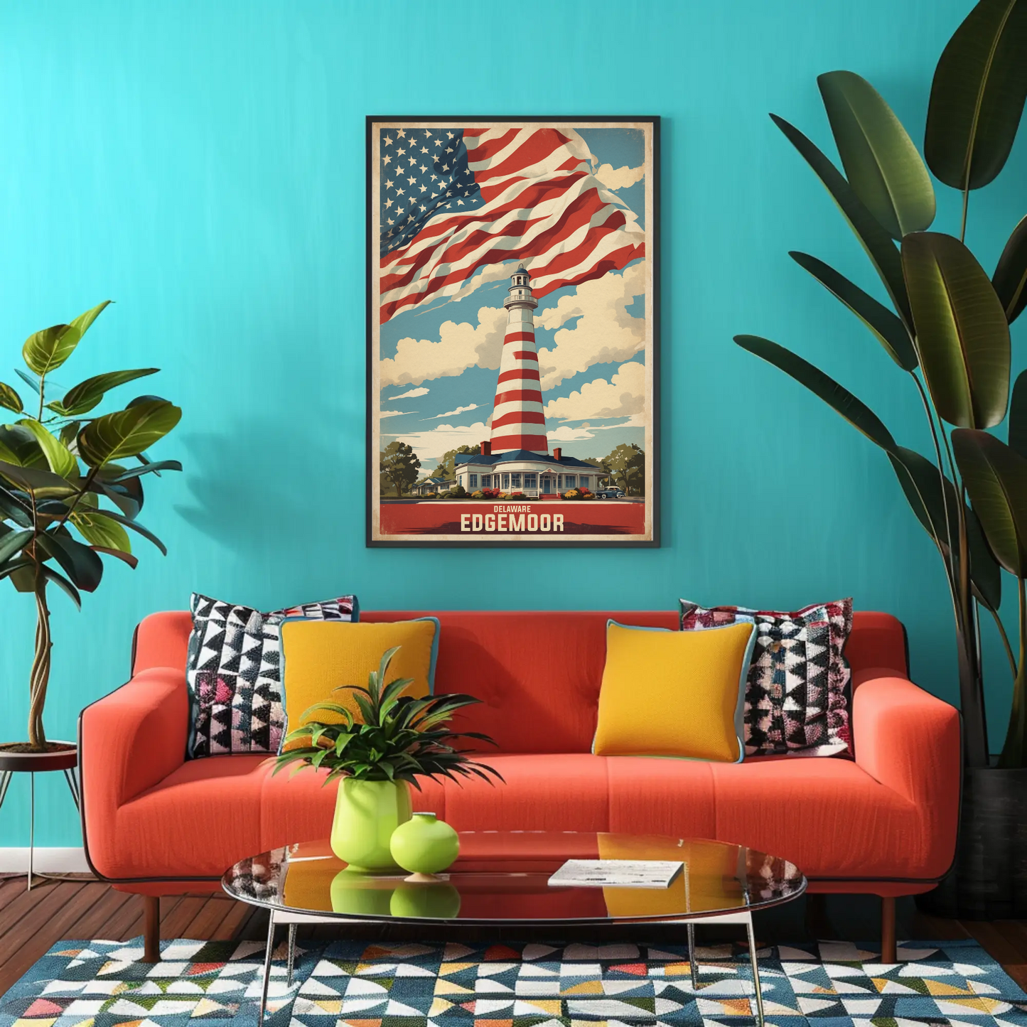 Edgemoor Delaware Lighthouse Pride Vintage Travel Poster
