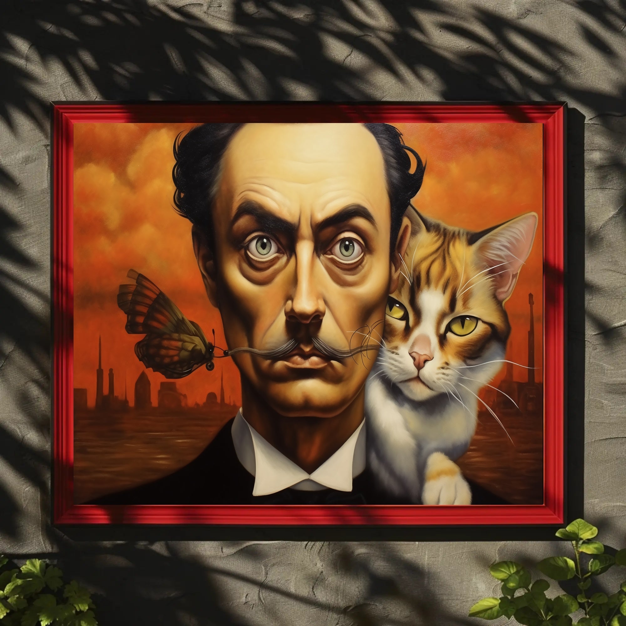 Surreal Urban Portrait with Man and Cat – Artistic Poster