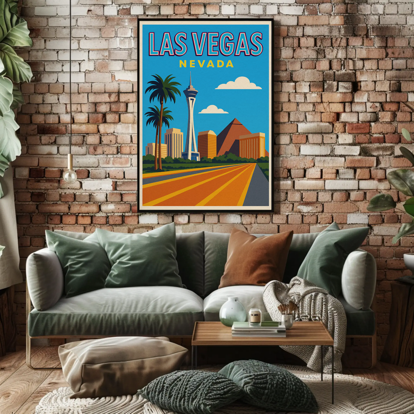 Bright Day Las Vegas Nevada Retro Skyline Poster