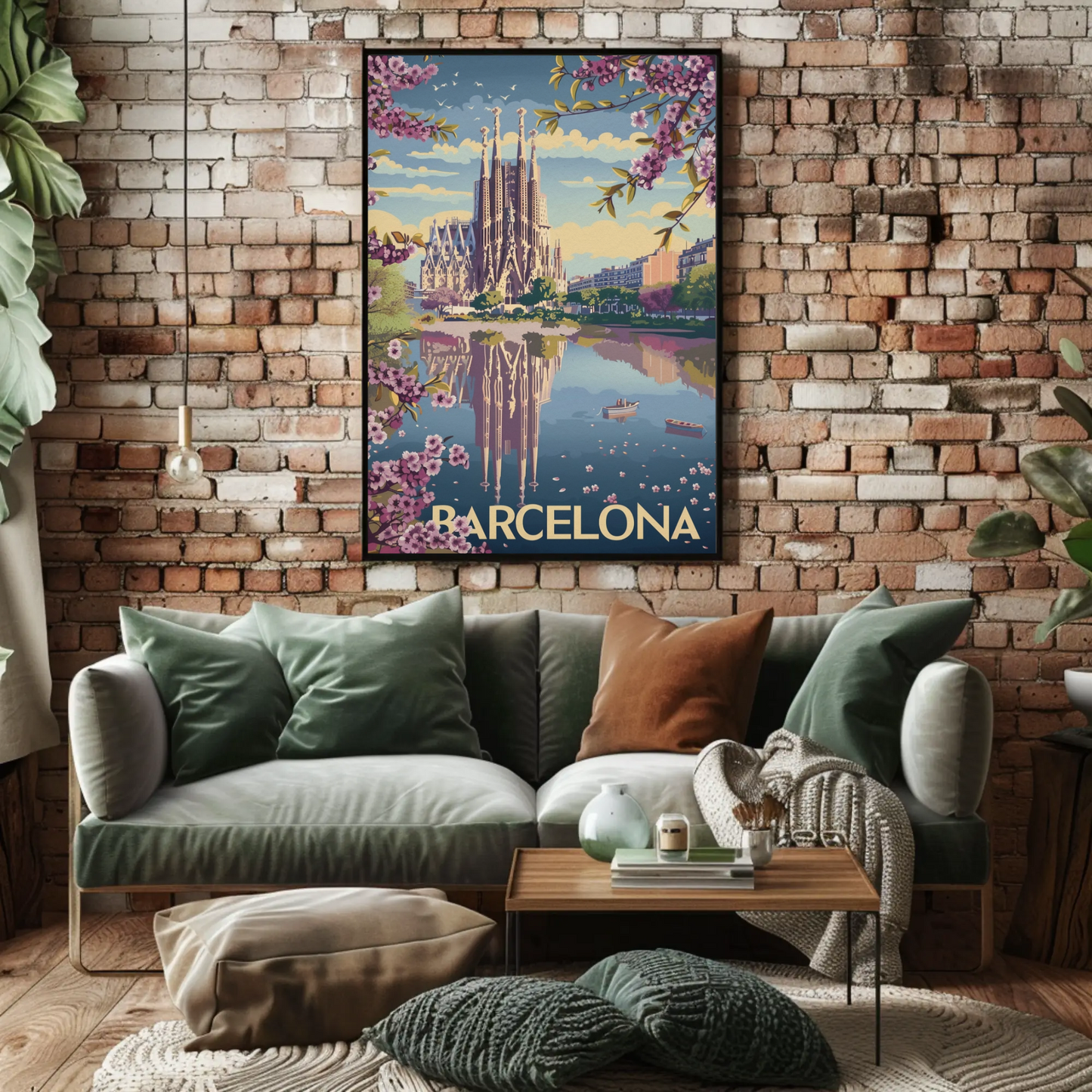 Barcelona Spain Blossoms and Cathedral Travel Poster
