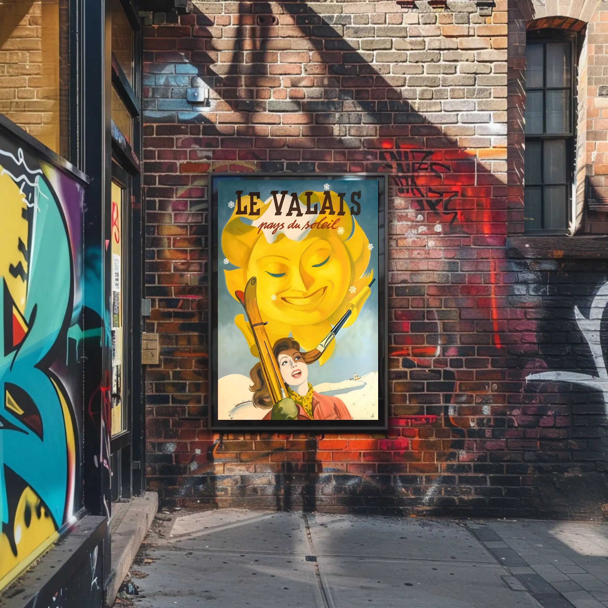 Valais Vintage Skiing Adventure Travel Poster PosterGoat