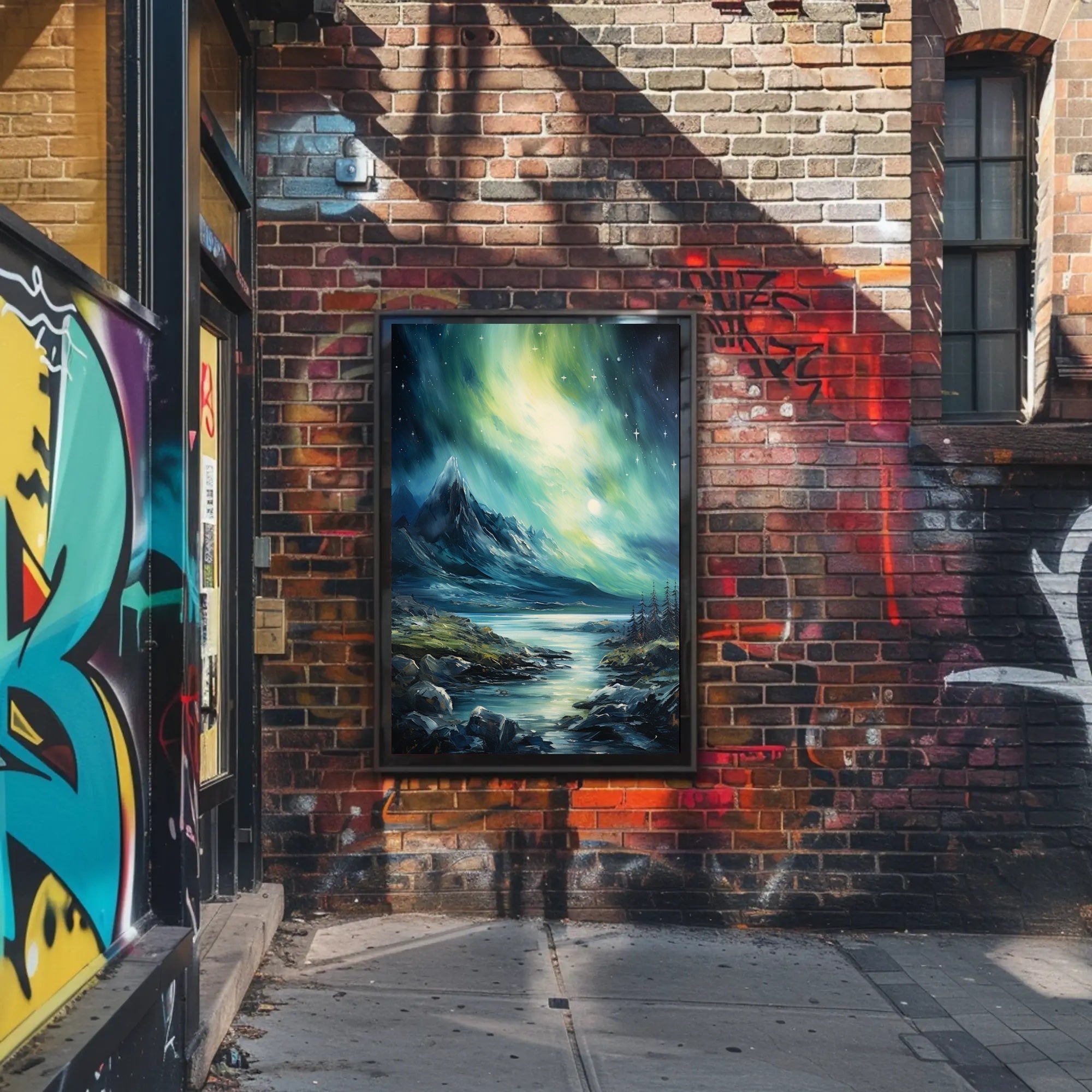 Northern Lights Over Majestic Mountains Poster