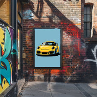Vibrant Yellow Sports Car Illustration Poster PosterGoat
