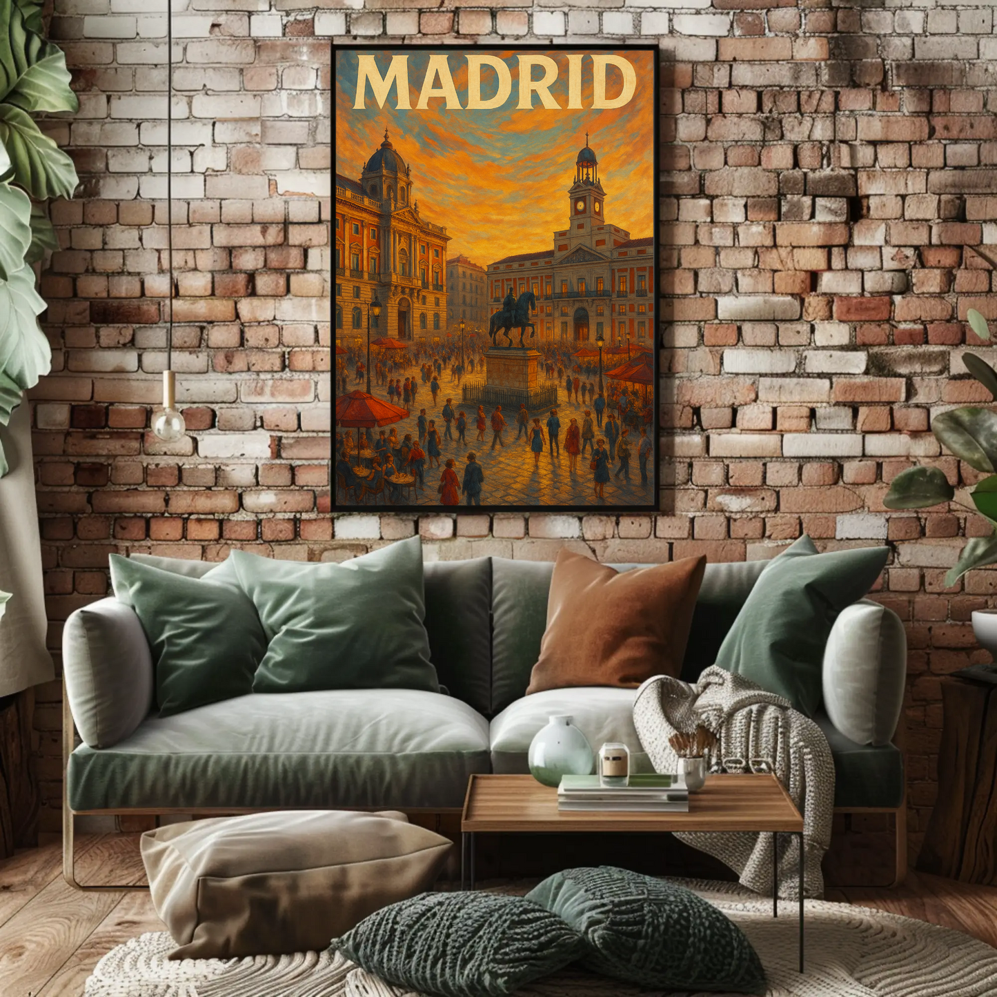 Madrid Plaza Evening Lights Travel Poster