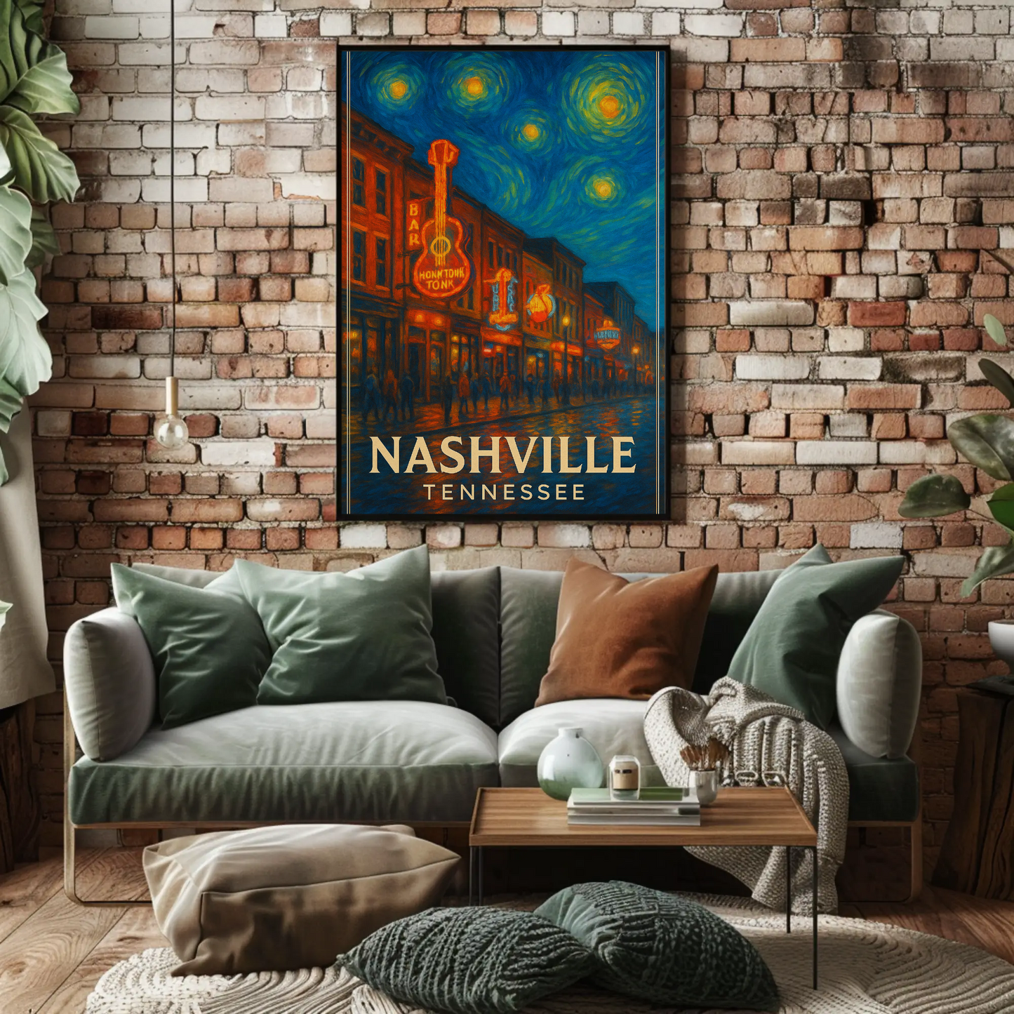 Nashville Tennessee Starry Night Music Scene Travel Poster