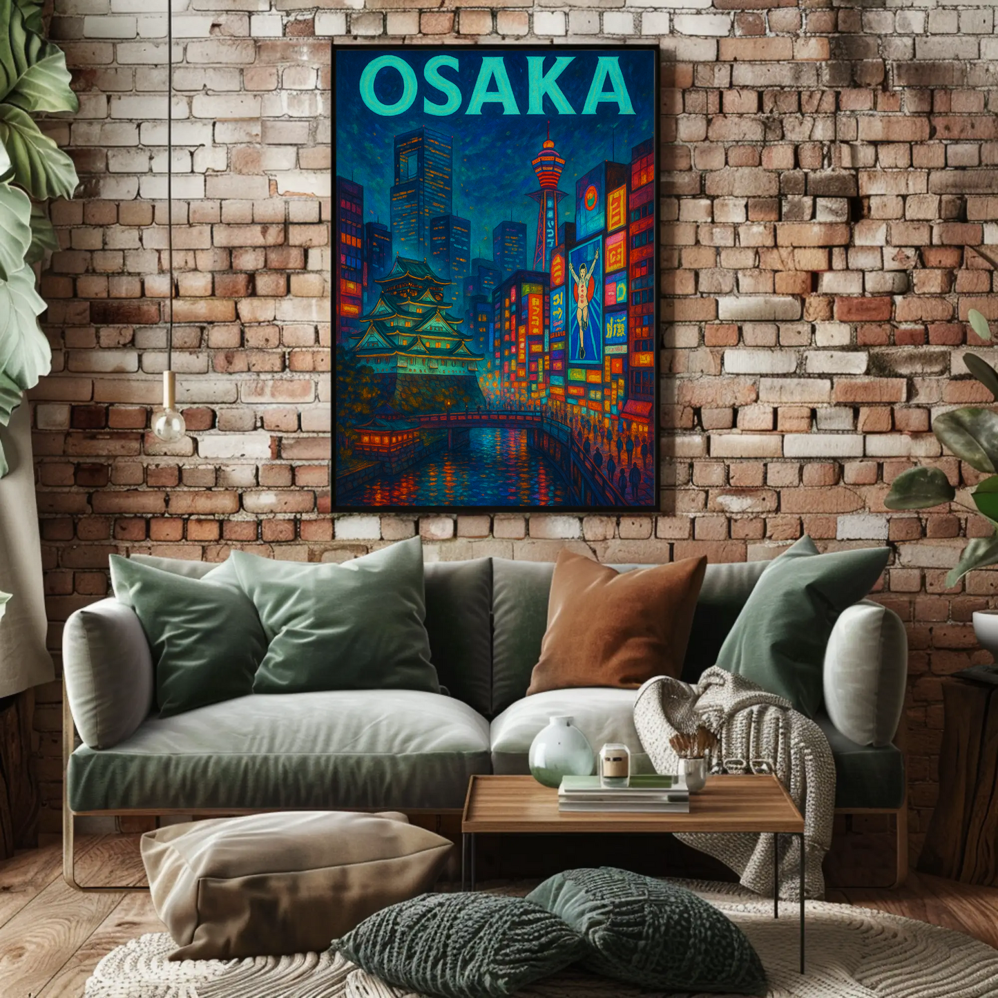 Osaka Neon and Castle Night Travel Poster