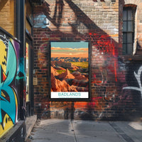 Stylized Sunset Badlands National Park Landscape Poster