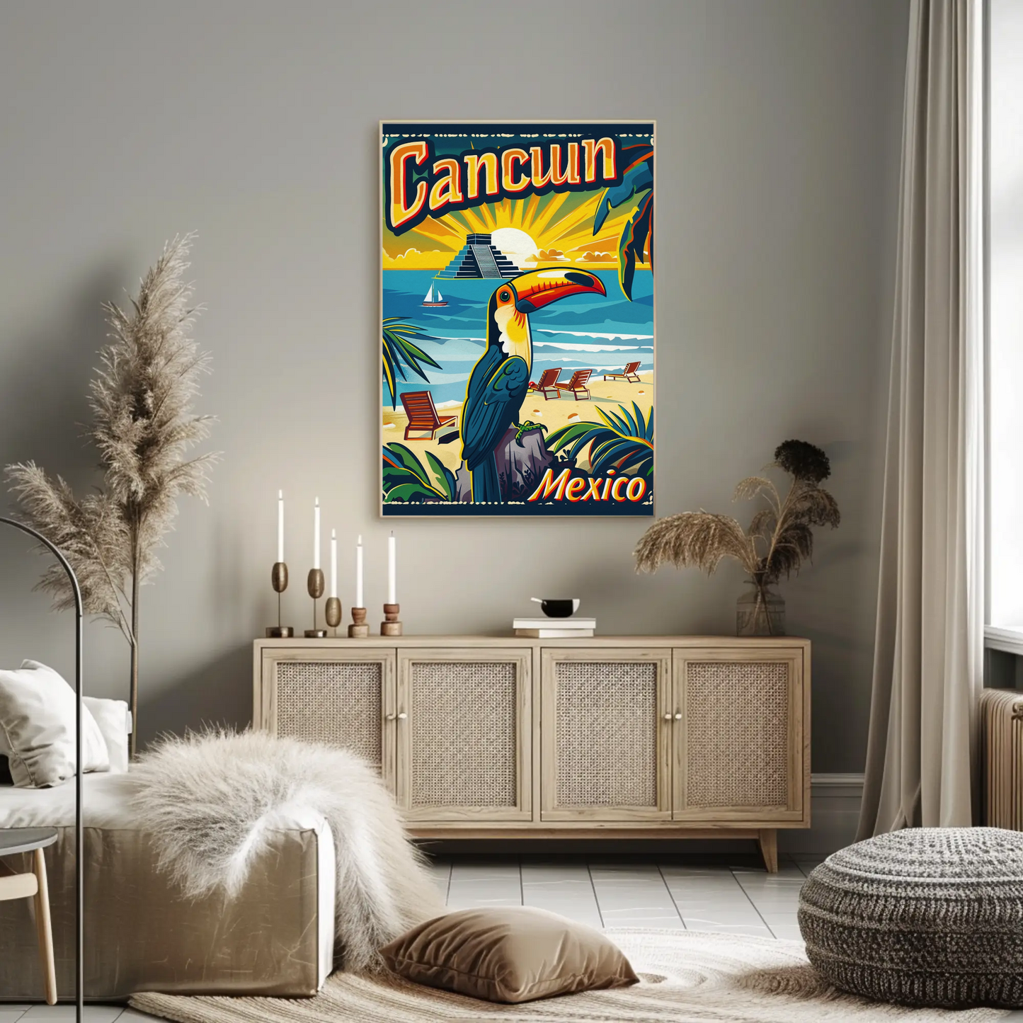 Tropical Sunset in Cancun Vintage Poster