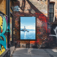 Serene Greek Coastal Church Travel Poster