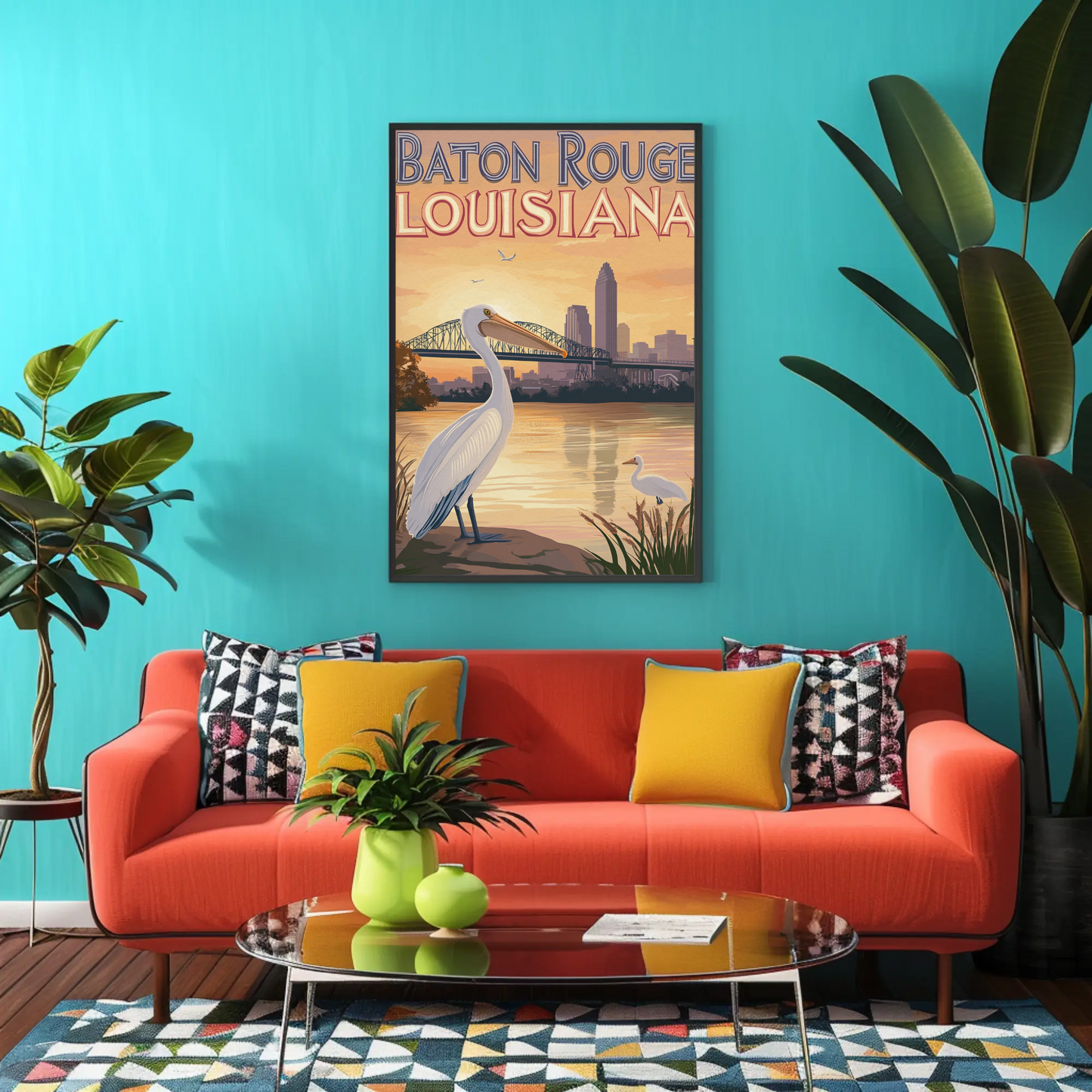 Baton Rouge Louisiana Pelican Vintage Poster