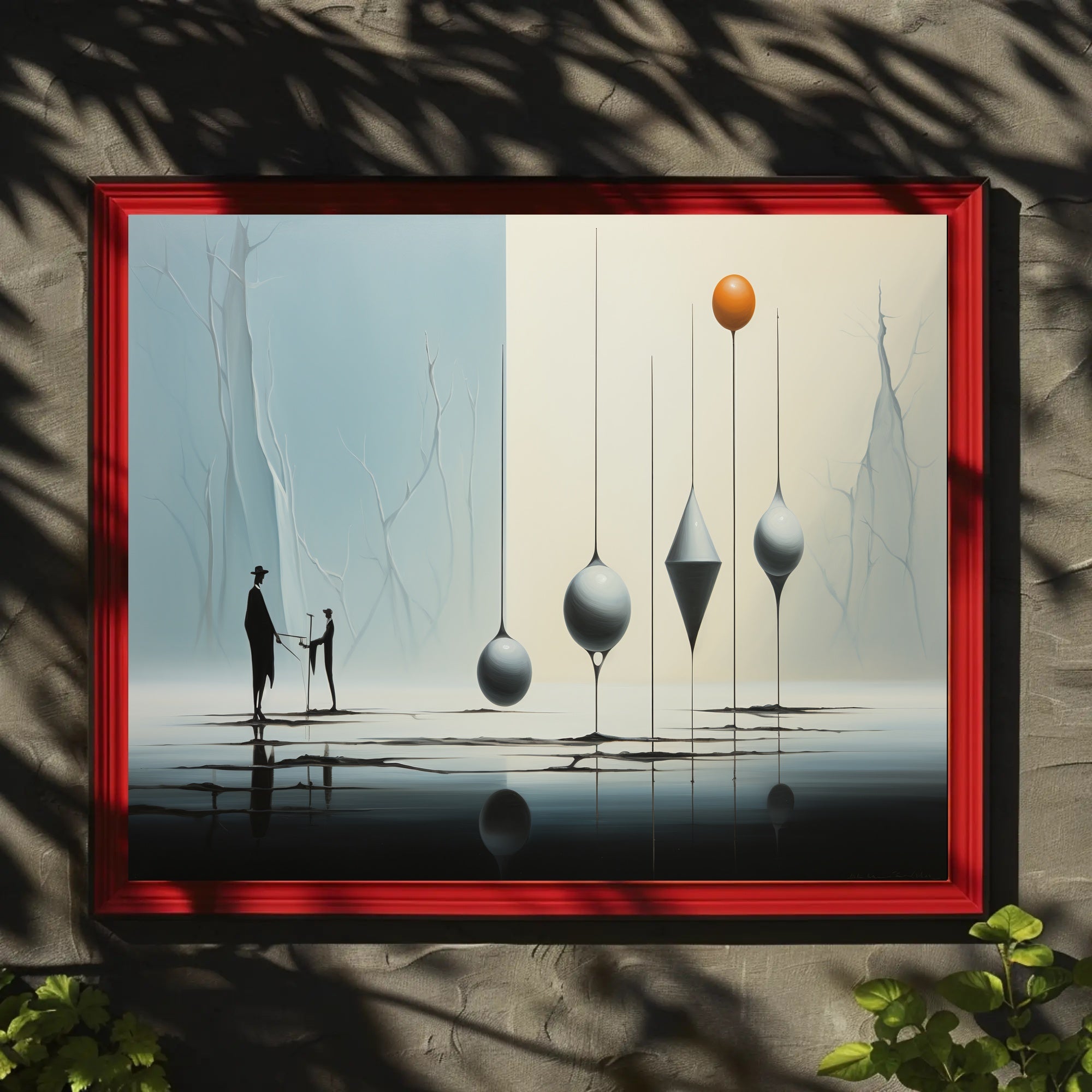Surreal Silhouettes on Reflective Surface Artistic Poster