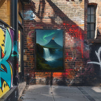 Icelandic Waterfall Under Aurora Borealis National Park Poster