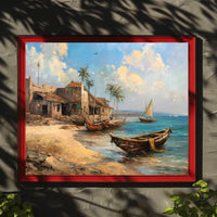 Serene Coastal Village Vintage Art Poster