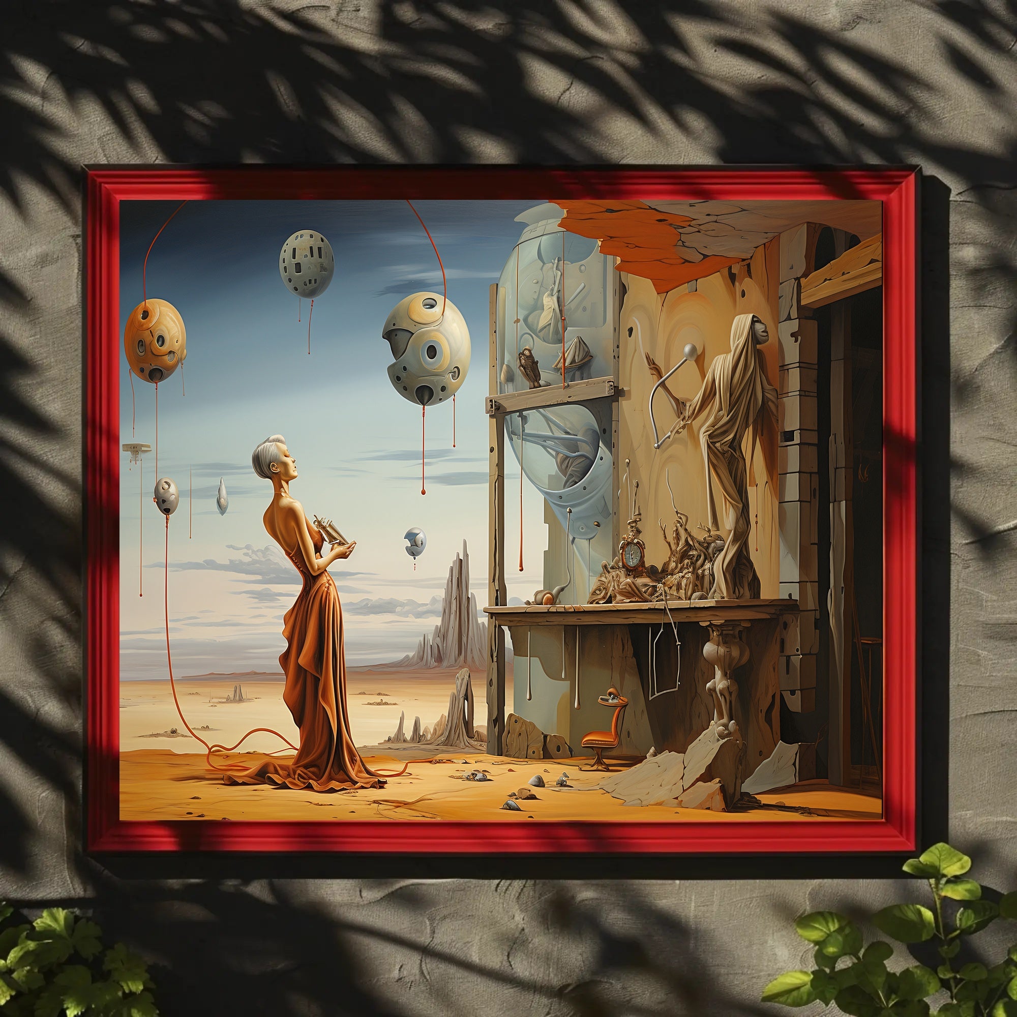 Surreal Desertscape with Futuristic Figure: Artistic Poster
