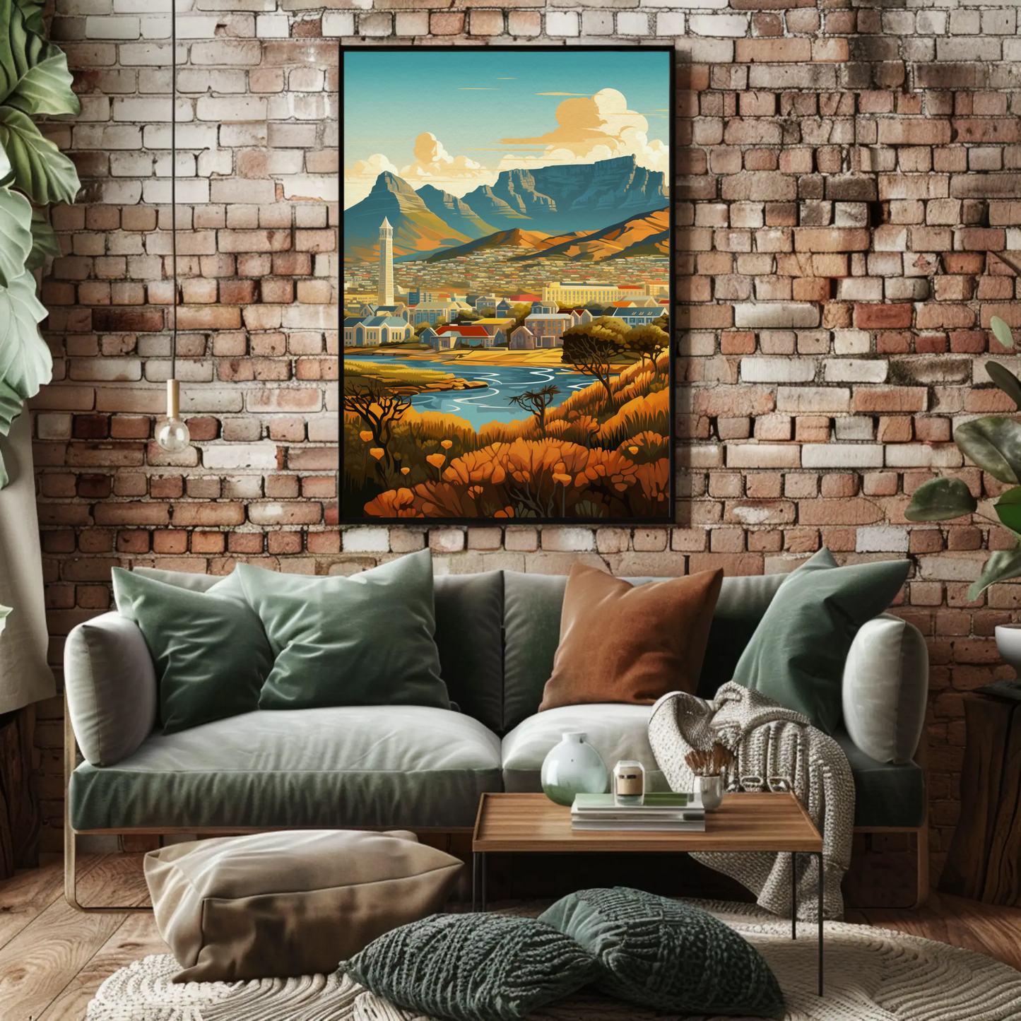 Cape Town Golden Hillside River Valley Mountains Travel Poster