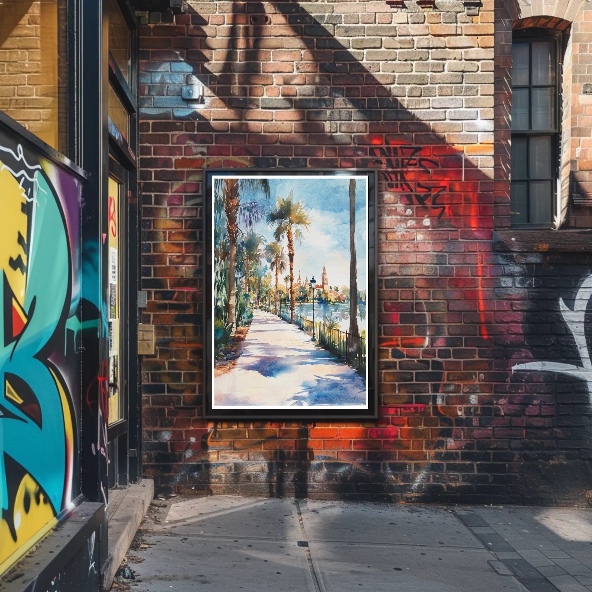 Serene Riverside Promenade Poster PosterGoat