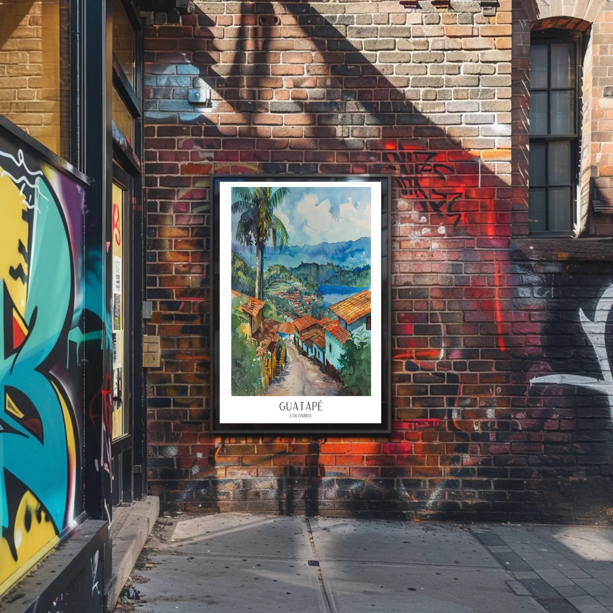 Guatapé Vibrant Watercolor Print for Travel Poster PosterGoat