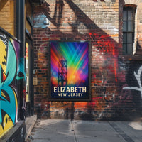 Elizabeth New Jersey Cityscape Vibrant Urban Pop Art Digital Painting Night Skyline Poster