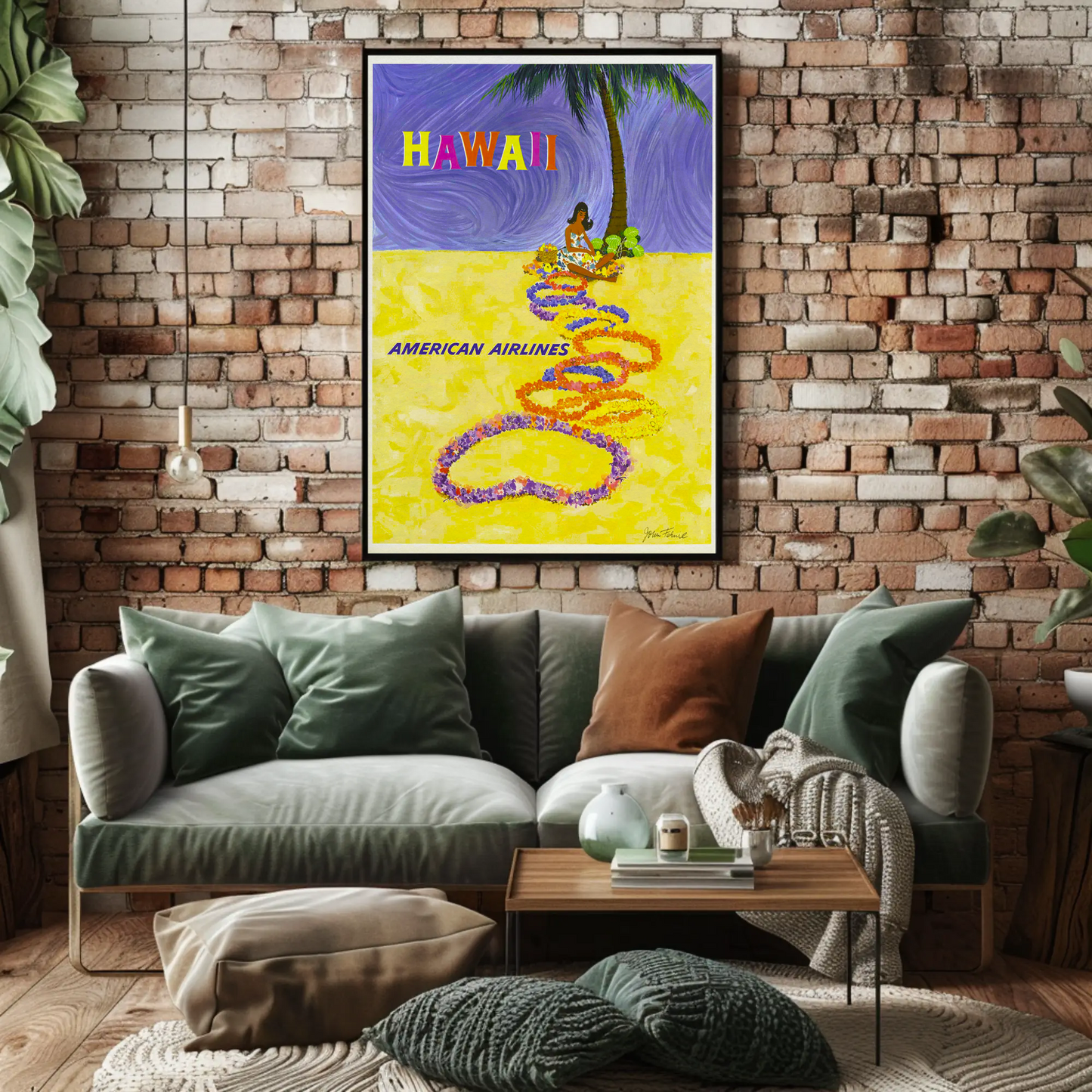Airline Hawaii Lei Beach Art Travel Poster