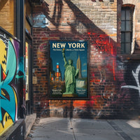New York City Landmarks Skyline Poster Retro Wall Art