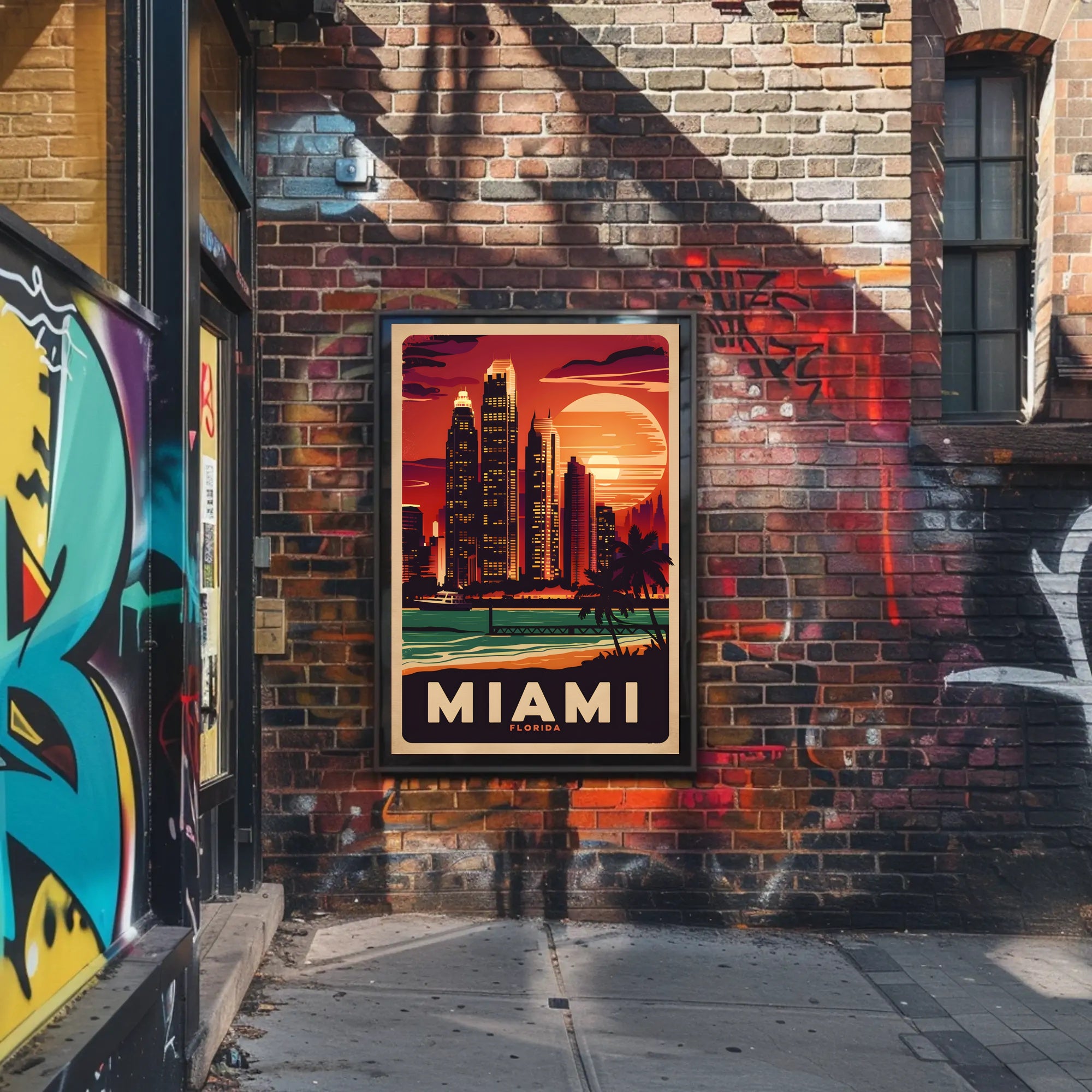 Miami Sunset Skyline Poster