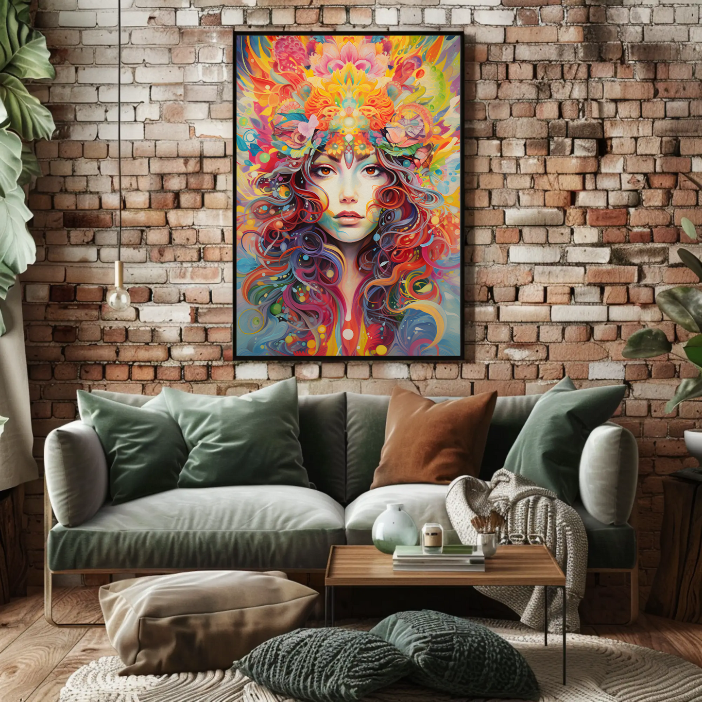 Psychedelic Woman Portrait Color Explosion Floral Surreal Travel Poster