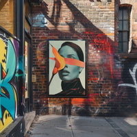 Surreal Blue Portrait with Orange Calla Lily Art Poster PosterGoat