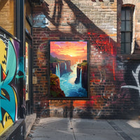 Majestic River Gorge Sunset Landscape Art Poster