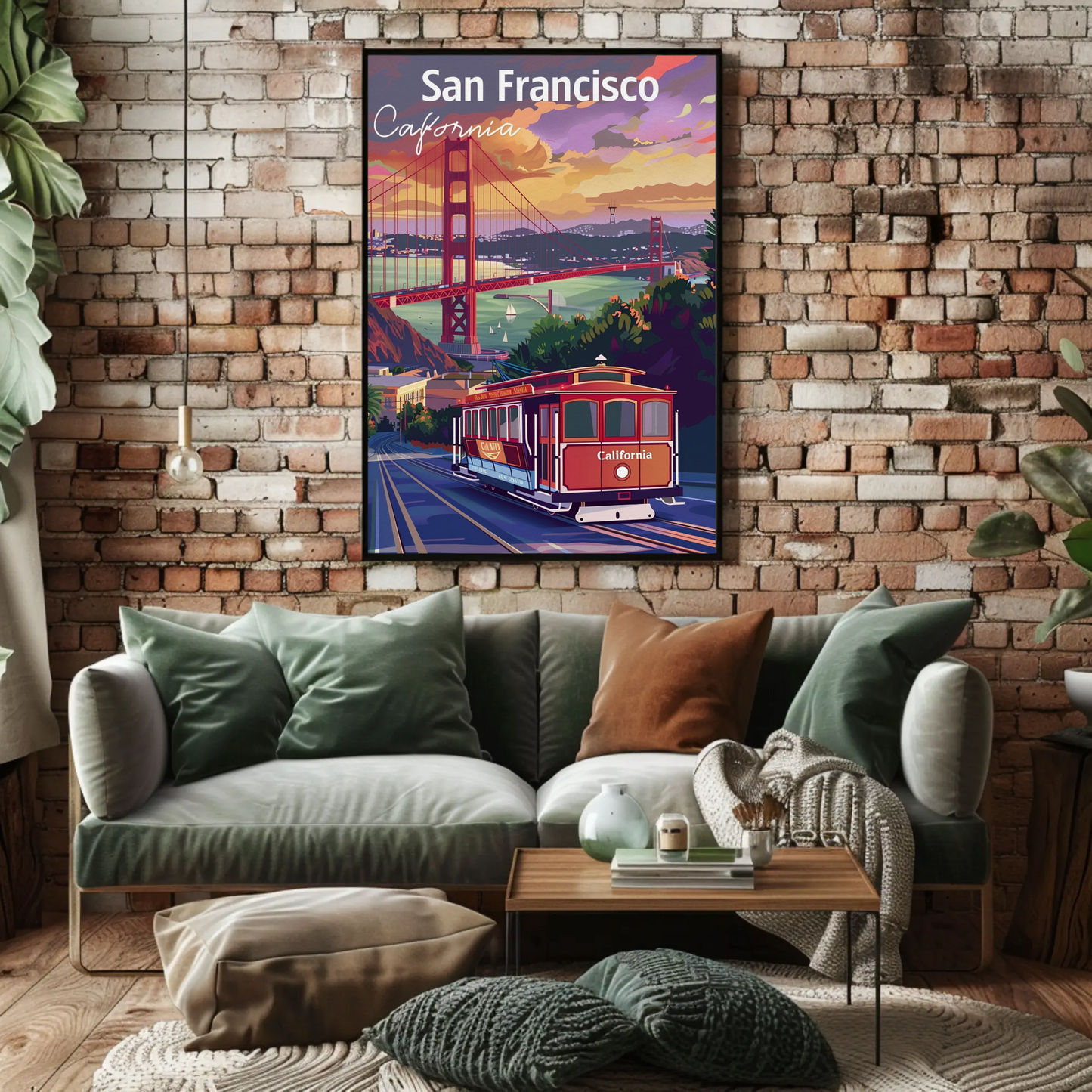 San Francisco Trolley Golden Gate Iconic View Travel Poster