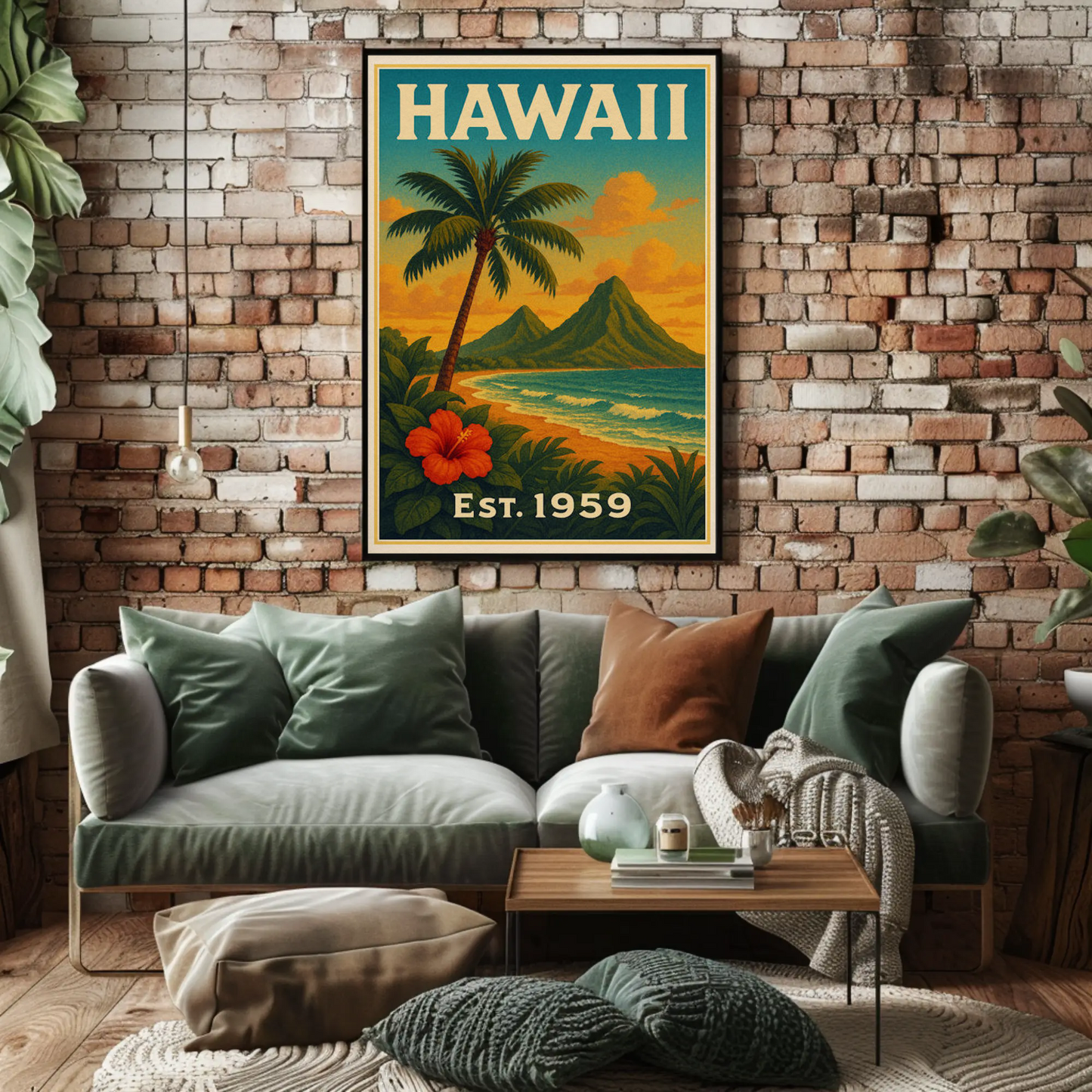 Hawaii Coastline Hibiscus Sunset View Poster