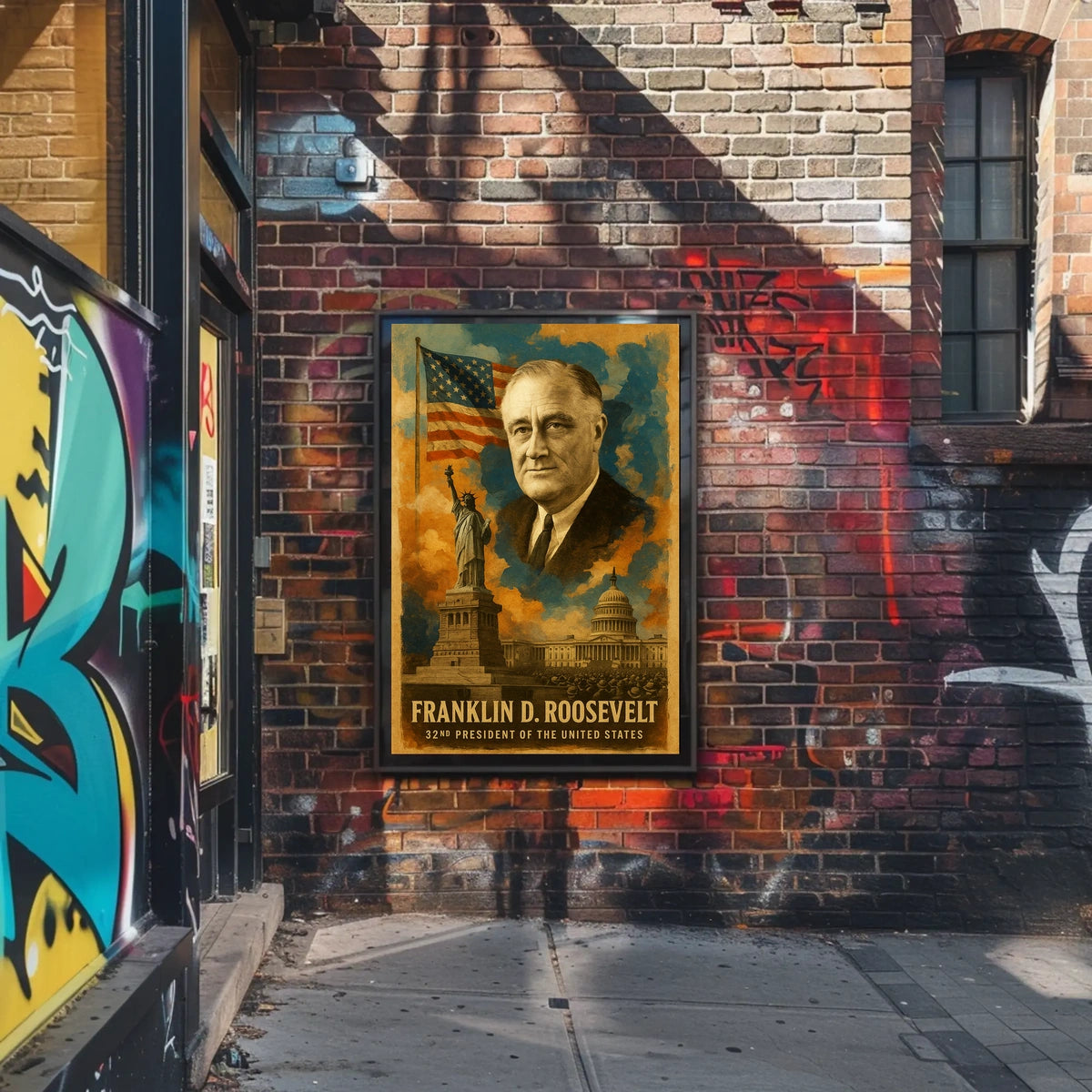 Franklin D. Roosevelt 32nd President of the United States Layered Digital Collage Poster