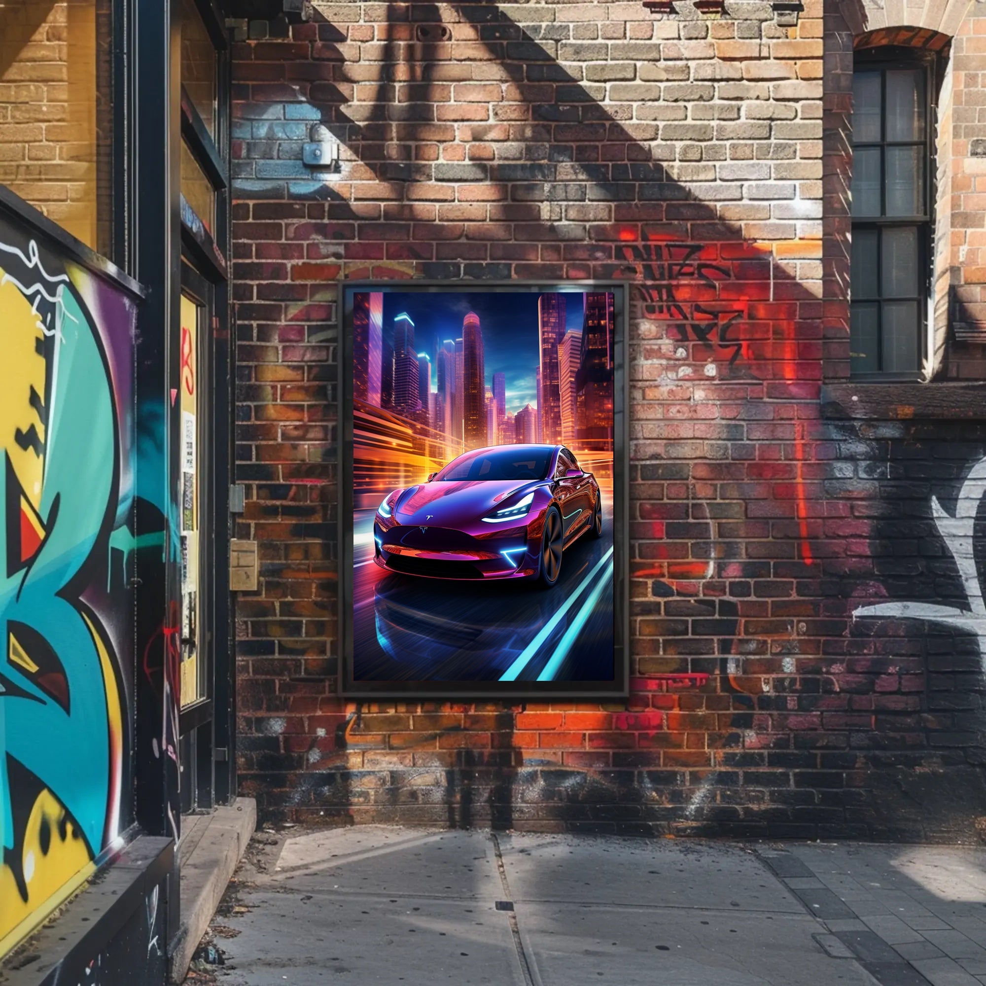 Futuristic Electric Car in the City Poster PosterGoat