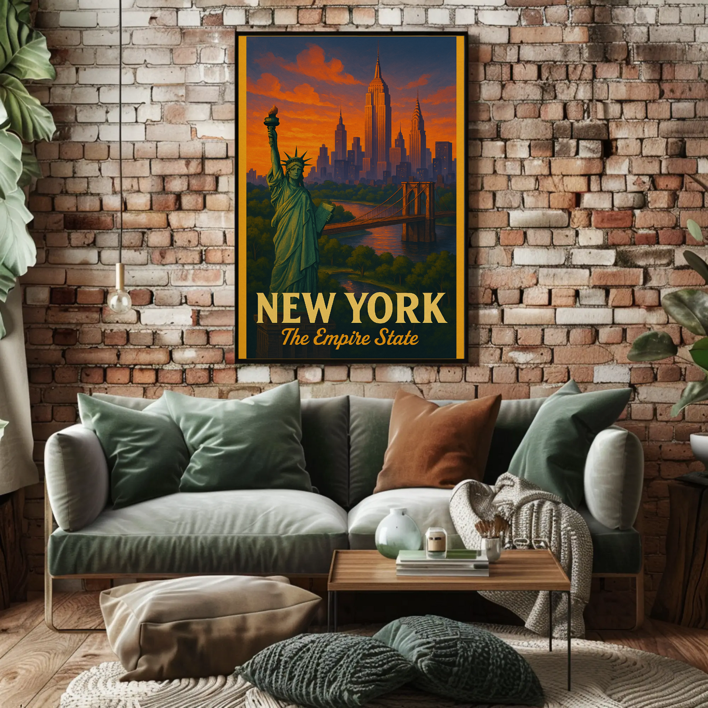 Sunset Skyline Liberty Bridge Empire State Poster