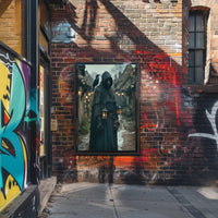 Mysterious Medieval Village Artwork with Plague Doctor Fantasy Poster PosterGoat