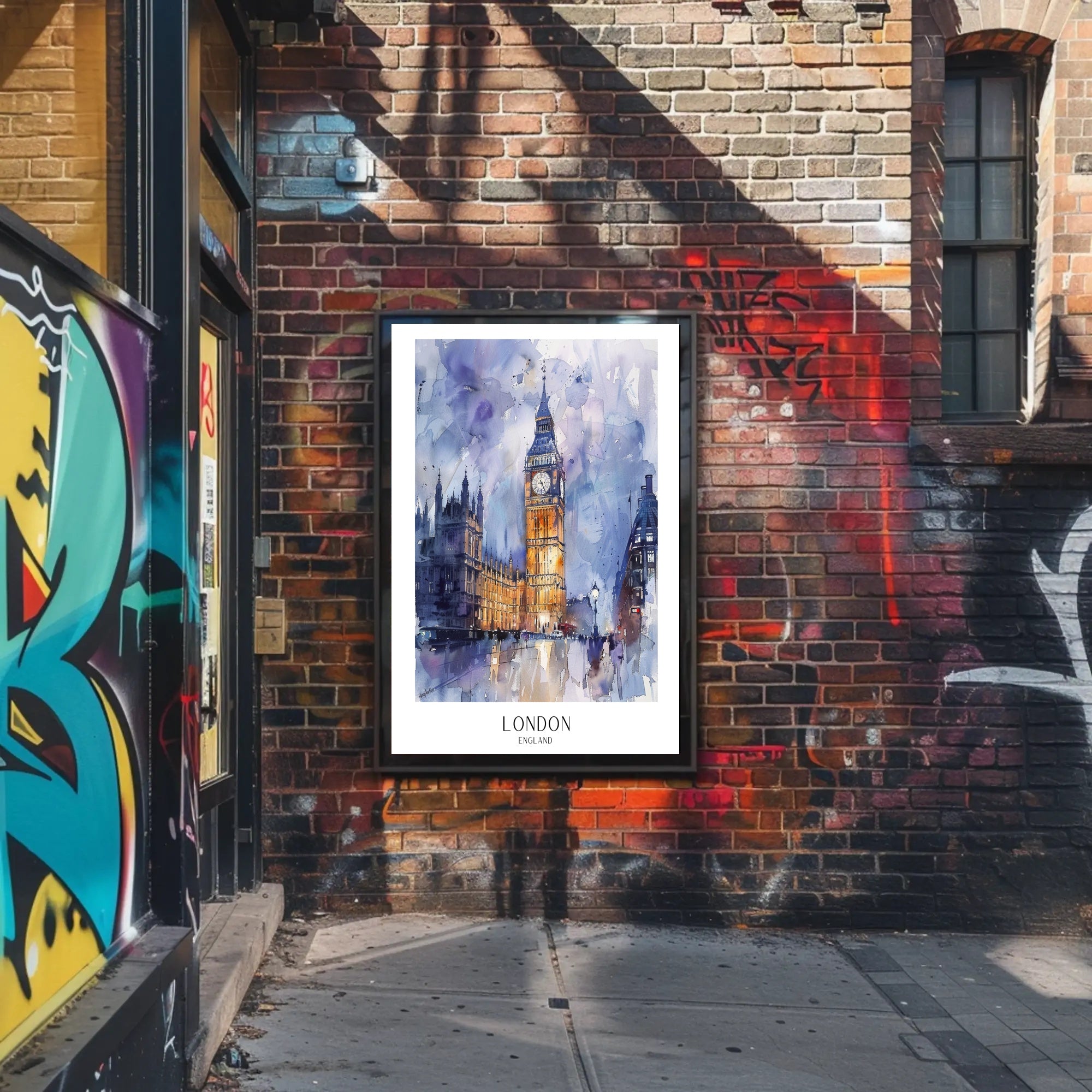 London Watercolor Cityscape: Big Ben & Parliament Travel Poster PosterGoat