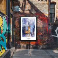 London Watercolor Cityscape: Big Ben & Parliament Travel Poster PosterGoat